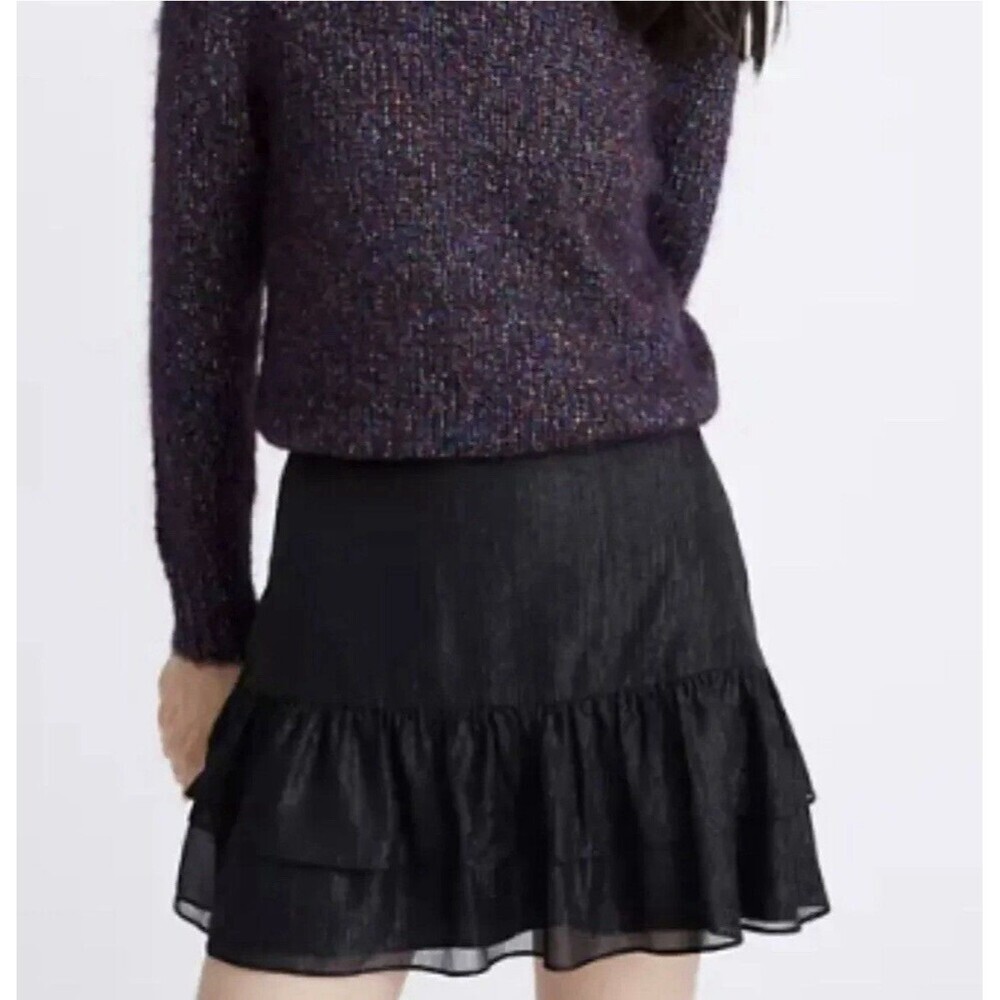 Madewell Women’s Black Mini Skirt with Ruffles and Metallic Sheen - Size 6